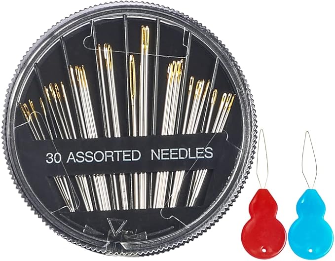 Eketirry Premium Hand Sewing Needles，30-Count Assorted Needles for Sewing Repair, 6 Different Sizes Sewing Needles with 2 Threaders (Black,1)