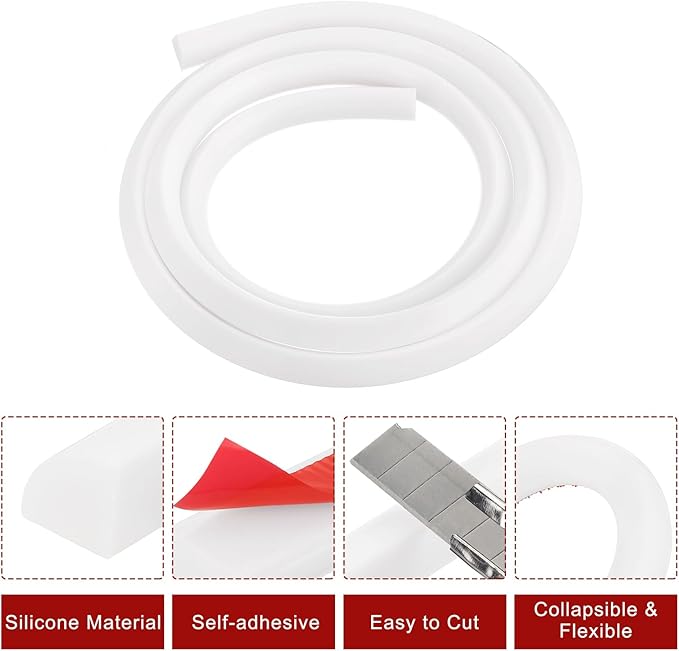 uxcell Flexible Molding Trim, 79 Inch Flexible Quarter Round Molding Silicone Peel and Stick Trim Self Adhesive Shower Water Barrier for Corner Decor Bathroom Kitchen, White