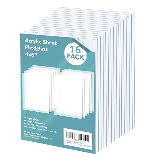 Egofine Plexiglass Sheets Acrylic Sheets 16 Pack of 4x6’’ 0.04 Thick Clear Plastic Cast Transparent Plexi Glass for Crafting Projects, Replacement Picture Frame Glass, DIY Display, Easy to Cut