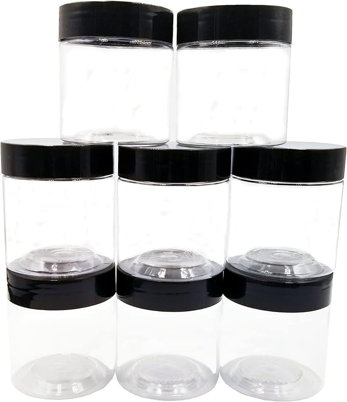 4 oz Plastic Jars with Lids,8 Pack Wide-mouth Clear Storage Containers, Empty Round Clear Plastic Jars with Lids and labels for Body Butter, Bath Salt, Slime and Beauty Products