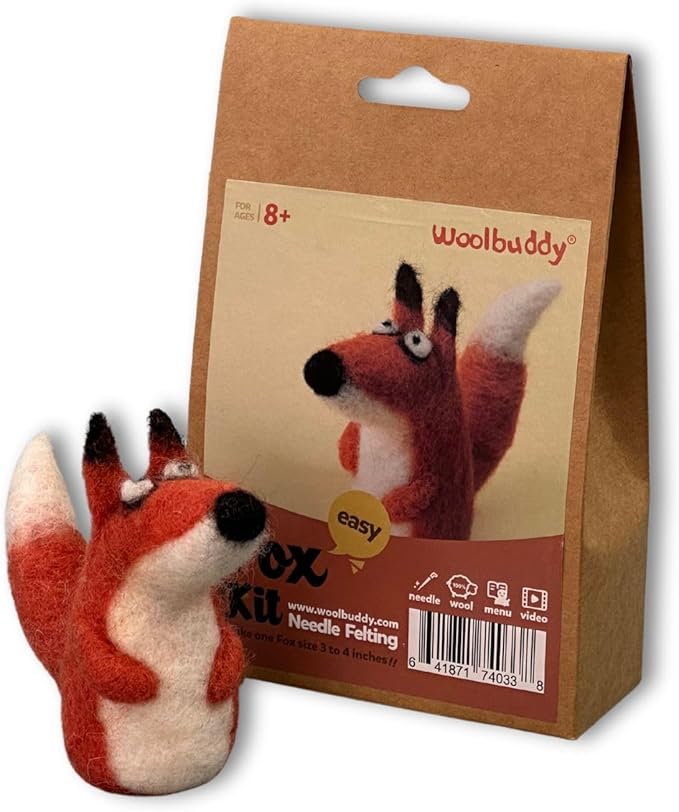𝗪𝗼𝗼𝗹𝗯𝘂𝗱𝗱𝘆 𝗡𝗲𝗲𝗱𝗹𝗲 𝗙𝗲𝗹𝘁𝗶𝗻𝗴 𝗞𝗶𝘁 Fox Animal Project for Beginners and Adults – Includes Wool, 2 Felting Needles, and Instructions