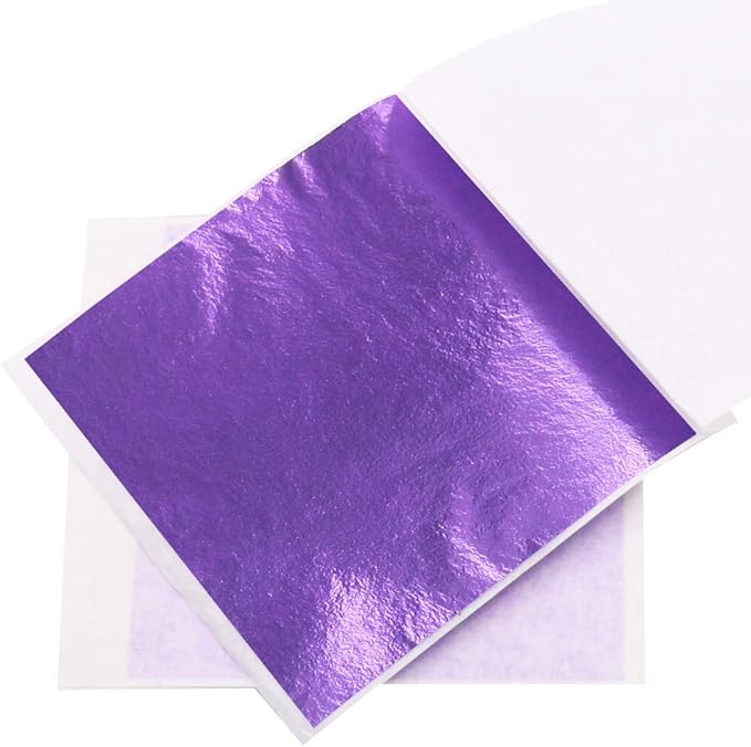 KINNO 100 Sheets Imitation Gold Foil Sheets - Purple GoId Leaf Sheets for Arts Decoration, Sculpture, Gilding, Nails, Handcrafts, Picture Frames, Paintings, Furniture, Wall, 3.15 by 3.35 Inches