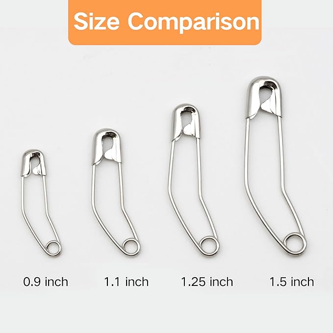 vrupin 100pcs Stainless Steel Curved Safety Pins for Quilting, Safety Pins Bulk Metal Silver Sewing Pins Clothing Clips Tool Decorative Safety pins (1.25inch)