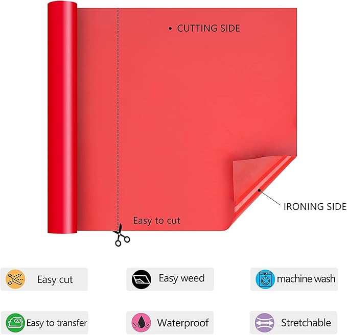 HTV Iron on Vinyl 12Inch by 12ft Roll Heat Transfer Vinyl for T-Shirt HTV Vinyl Rolls for All Cutter Machine - Easy to Cut & Weed for Heat Transfer Design (12ft, Red)
