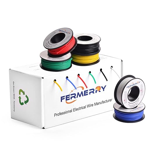 Fermerry 24 AWG Solid Core Wire Spool 50ft Each 6 Colors Flexible 24 Gauge Hook up Wire Kit Electrical Tinned Copper Wire PVC