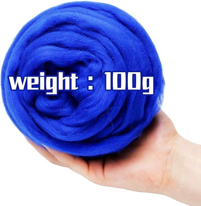 3.53oz Wool Roving Yarn, Wool Felting Supplies, Pure Wools, Chunky Yarn, Spinning Wool Roving for Needle Felting Wet Felting DIY Hand Spinning (Dark Blue)