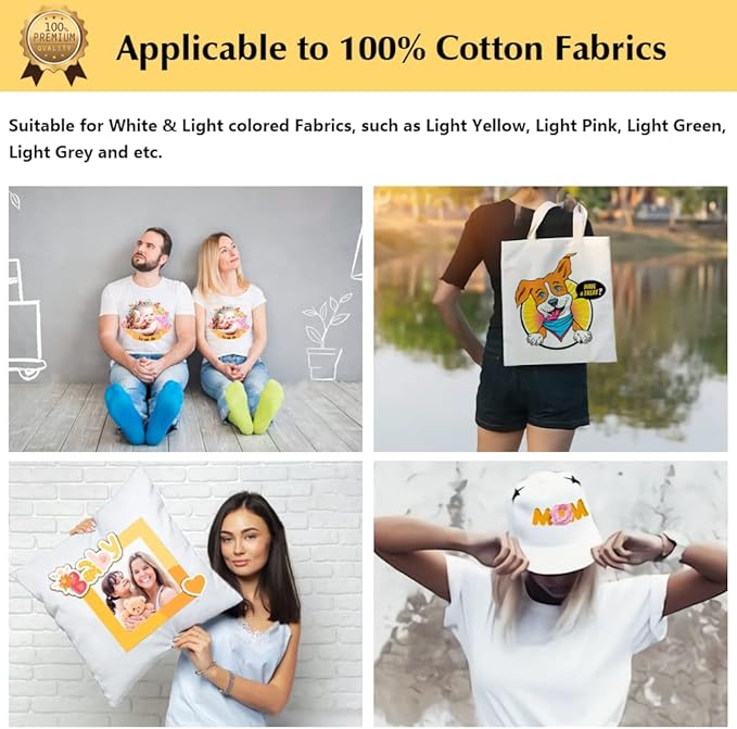 TransOurDream Upgraded Heat Transfer Paper for T Shirts (100 Sheets, 8.5x11") Iron on Transfers for Light Fabric Printable Heat Transfer Vinyl for Inkjet Printer (TOD-L2-100)