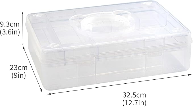 Mowhut Sewing Box for Sewing Supplies,Embroidery Floss Organizer,Plastic Tool Box with Handle,Stackable Thread Ribbon Storage,2 Layers Sewing Kit,Clear