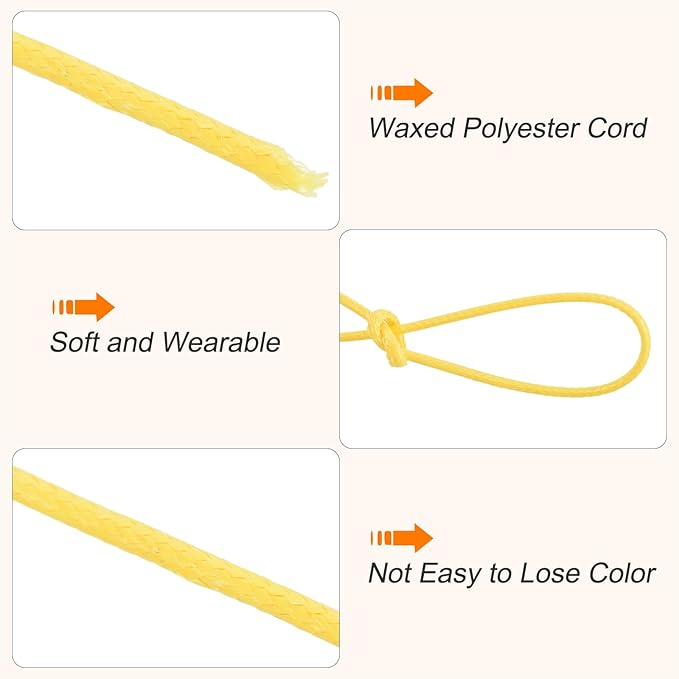 MECCANIXITY Waxed Cord 1.5mm Waxed Polyester Cord 175 Yard Wax String for Bracelet Making,Necklaces, Beading,Jewelry Making and DIY Crafts(Light Yellow)