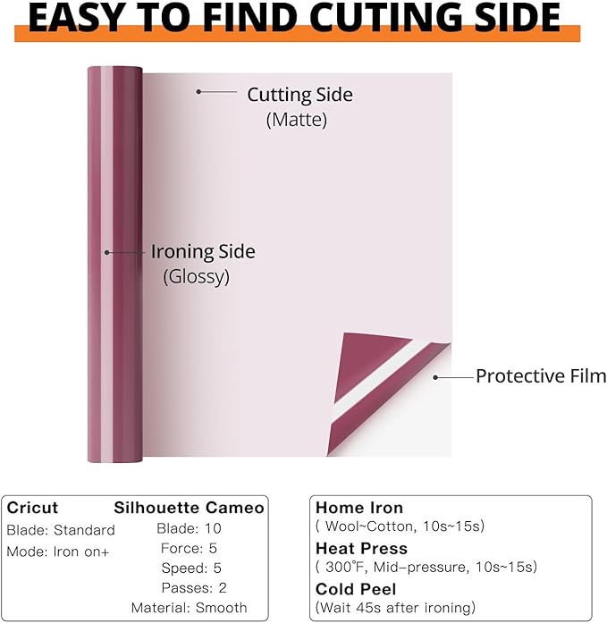 HTVRONT HTV Vinyl Roll Heat Transfer Vinyl - 12" x 8ft Maroon Iron on Vinyl Compatible with Cricut Cutting Machine - Easy to Cut & Weed for Craft Design (Maroon)