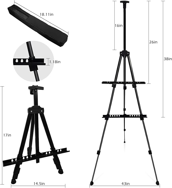 Art Easel Stand for Painting Canvases - 66-Inch Adjustable Metal for Adults Tabletop & Outdoor Use - Lightweight Portable Easel for Displaying & Drawing - Sturdy,4-Pack.