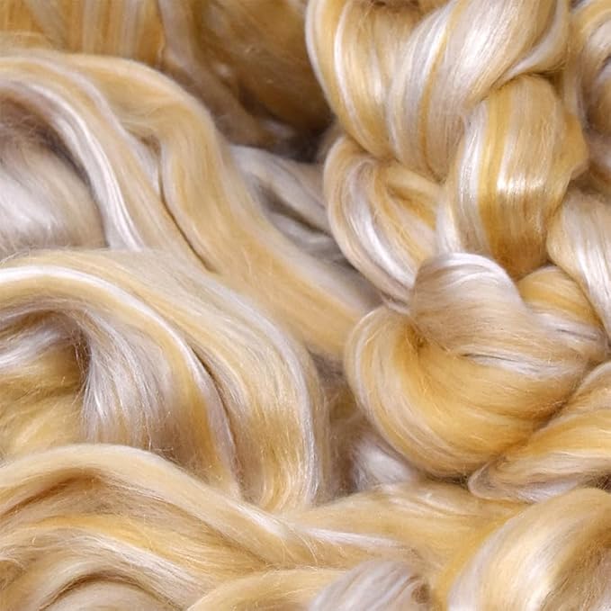 Merino Silk Luxe Tonal Designer Blend. Superfine Merino, Mulberry Silk, Tussah Silk. Top Roving for Spinning or Felting. Champagne Bliss 4oz