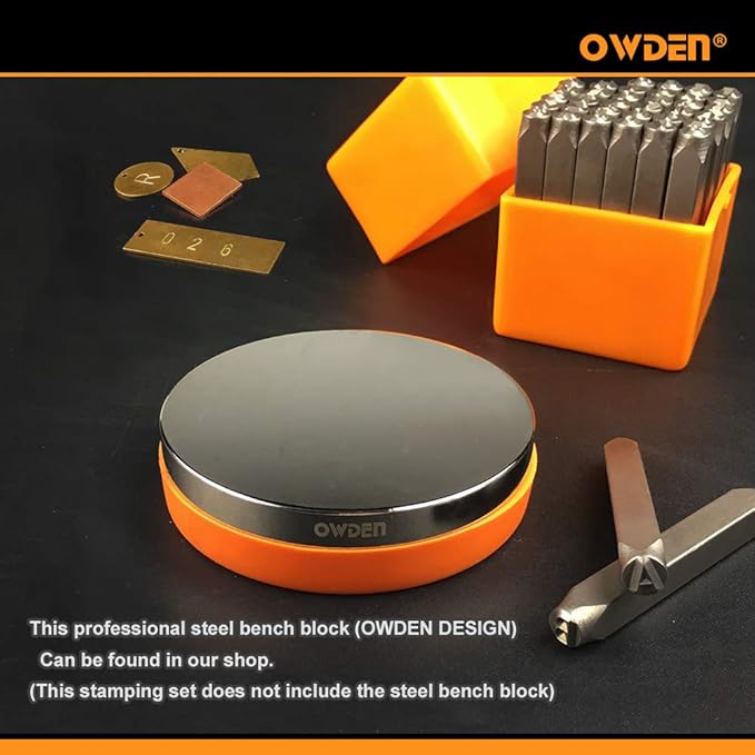 OWDEN Professional 36Pcs. Steel Metal Stamp Set,(1/4”) 6mm,Steel Number and Letter Punch Set,Alloy Steel Made HRC 58-62 for Jewelry Craft Stamping.
