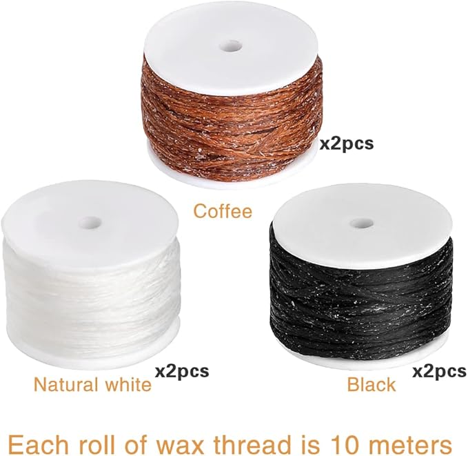 6 Pack Waxed Thread Leather Sewing Awl Replacement Spools, Repair Stitch Thread, Leather, Canvas Sewing Awl for All Stitching Tool, 3-Color