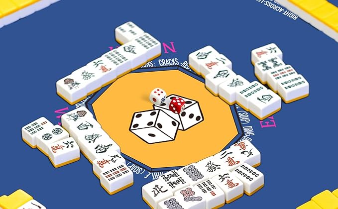 Mahjong Mat for Table 31.5''x31.5'', Non-Slip Mahjong Cloth Cover with Game Rules, Mahjong Tablecloth for Poker, Board Games Table Mat, Card Games, Tile Games, Dominoes (Blue)