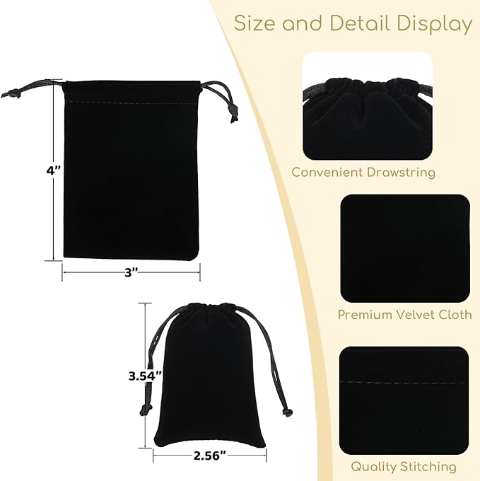 Velvet Drawstring Jewelry Bag, 50Pcs Black Coin Pouch, 3x4 Dice Bag, Or Wrapping Halloween Party Favors, Small Jewelry, Small Bussiness, Palm Crosses, Chains, Bracelet, For Church