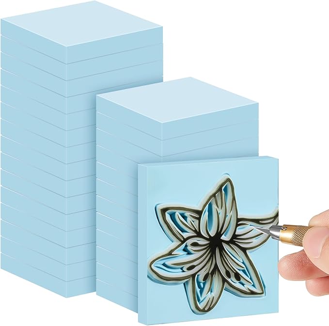 Frienda 24 Pcs 2" x 2" Rubber Carving Blocks Linoleum Blocks for Printmaking, Stamp Making, DIY Crafting, Scrapbook, Painting, Soft and Easy to Carve (Light Blue)