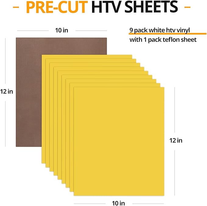 HTVRONT Yellow Heat Transfer Vinyl Bundle - 10 Pack 12" x 10" HTV Vinyl for T-Shirt, Yellow Iron on Vinyl for All Cutting Machine or Heat Press Machine