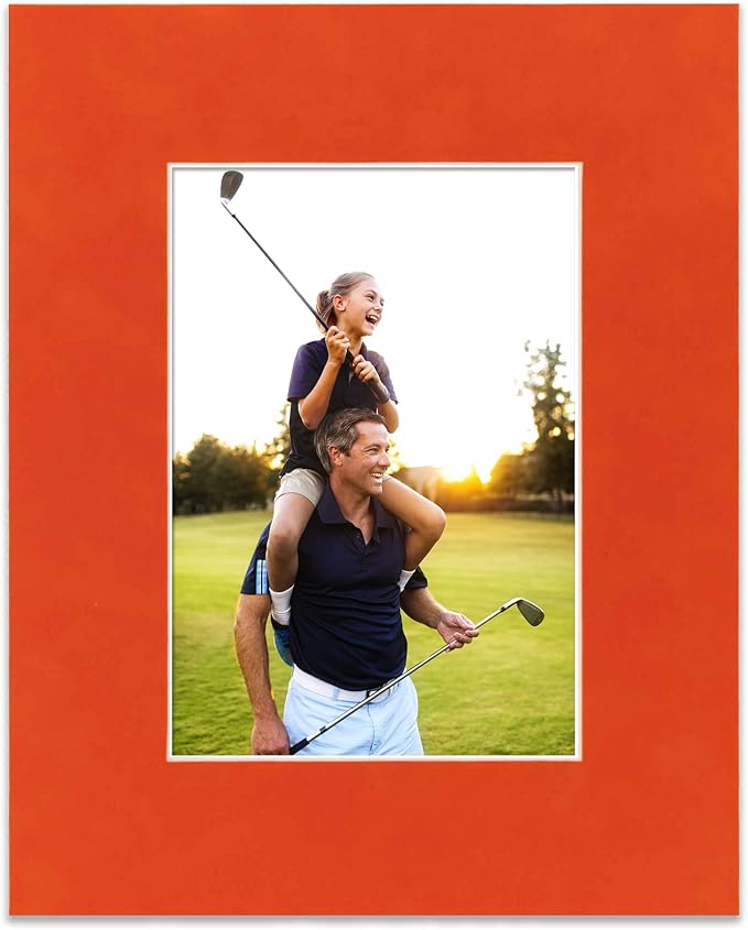 8x10 Mat Bevel Cut for 5.5x8.5 Photos - Acid Free Orange Suede Precut Matboard - For Pictures, Photos, Framing - 4-ply Thickness