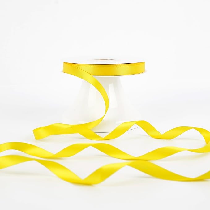 HUIHUANG Yellow Ribbon 1/2 inch Continuous 50 Yards Double-Faced Satin Ribbon for Gift Wrapping, Bows, DIY Crafts, Flower Bouquet, Wedding Decor, Holiday Decor
