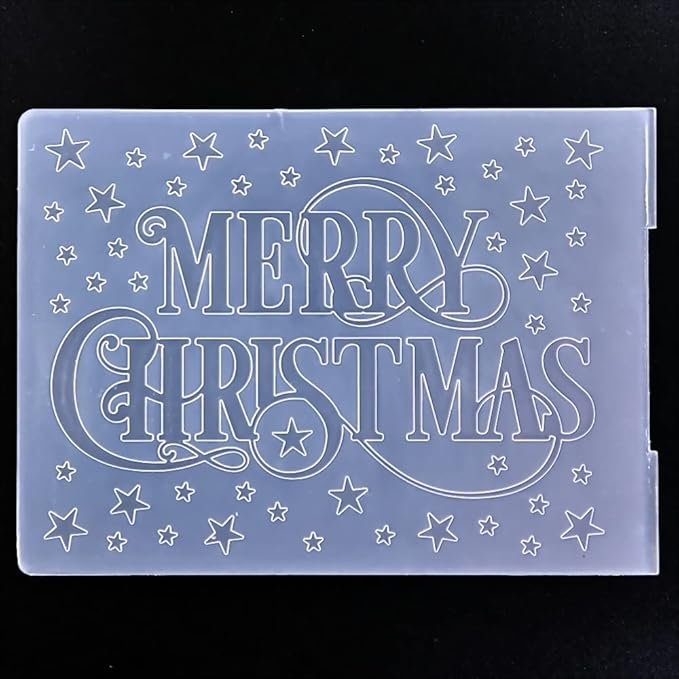 Words Merry Christmas Star Background Plastic Embossing Folders for Card Making Scrapbooking and Other Paper Crafts 2101046