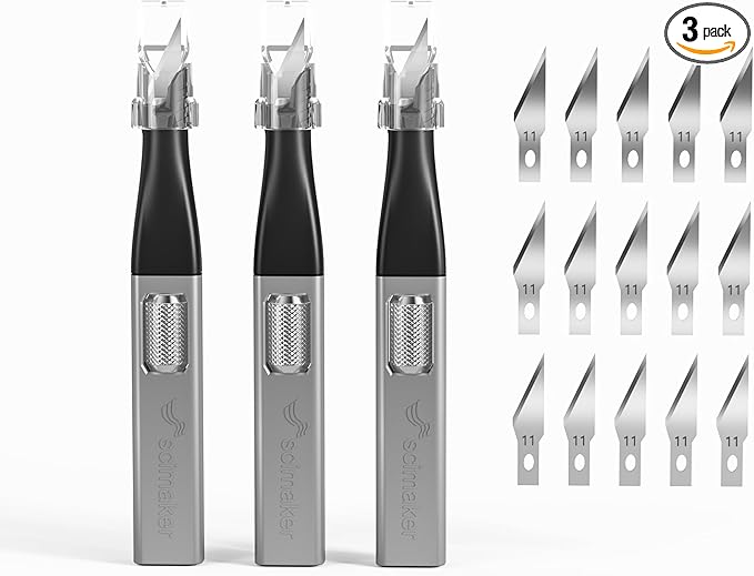 3 PCS Exacto Knife,Hidden Blade Design at The End,Comes with 5 Spare High Qualiry Carbon Steel Exacto Knife Blades. Craft Knife for Crafting, Arts,Modeling,Scrapbooking,Stencil,DIY Projects.Grey