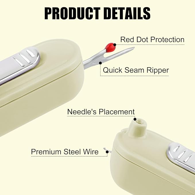 Needle Threaders, 2 in 1 Plug-in Needle Threader Seam Ripper Tool, Automatic Stretchable Seam Rippers for Sewing, Hand Quilling Supplies,Embroidery Stitch Removal (Purple/Yellow)