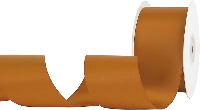 HUIHUANG Copper Satin Ribbon 2 Inch Wide Double Face for Flower Bouquet Wrap, Silk-Like for Crafts, Gift Wrapping, Wedding Bridal Holiday Decor, Bows Making - 25 Yards/Roll