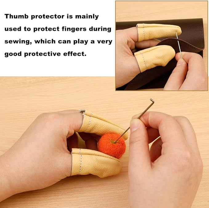 3 Pairs Leather Finger Protector Needle Felting Knitting Finger Thimble Guards Tools for Hand Craft Sewing Needlework Handmaking(Random Color)