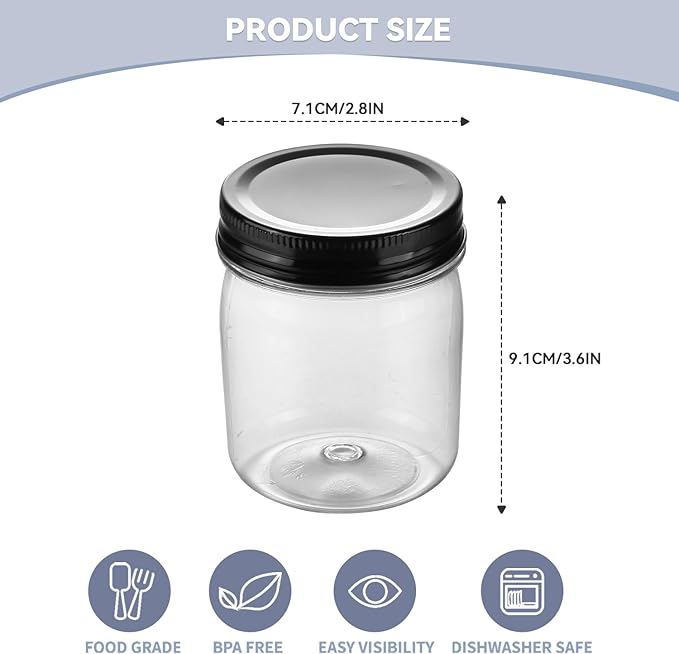 novelinks 8 oz Clear Plastic Jars with Screw-On Lids - BPA-Free Refillable Storage Containers for Slime, Spices, Crafts, Kitchen & Home Organization (16 Pack,Black)