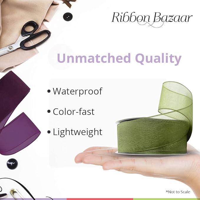 Ribbon Bazaar Sheer Organza Wired Ribbon - 100% Polyester Wire Edged Ribbon for Floral Decor, Table Arrangements, Apparel Embellishment & More - 1-1/2" White 25yd