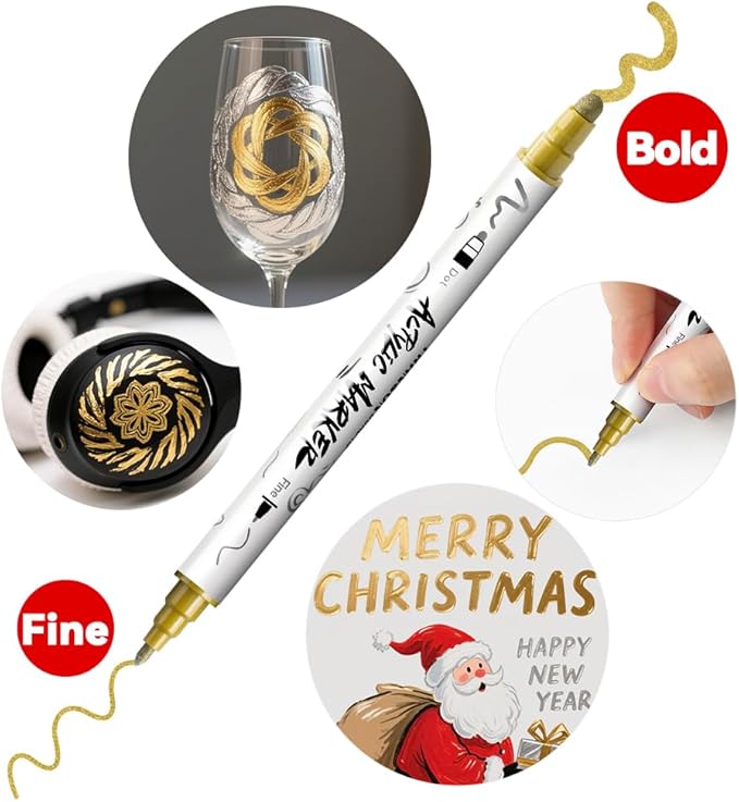 TRANSON 4 Silver and 4 Gold Paint Markers Bold and Fine Dual-tip Acrylic Paint Marker Set for Rock Painting Glass Canvas Wood Leather Ceramic Painting