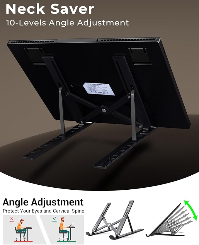 Bylitodt Cordless A4 Light Pad, Diamond Art Light Board with Stand, Lightbox for Tracing and Drawing with 6 Brightness, Tracing Pad for Weeding Vinyl, Sketching, Diamond Painting Accessories
