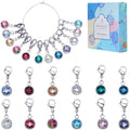 SUNNYCLUE 1 Box 12pcs Knitting Stitch Markers Knitting Crochet Markers Rhinestone Crystal Brirthstone Charms Crochet for Weaving Sewing Needleworks DIY Craft Gift Supplies