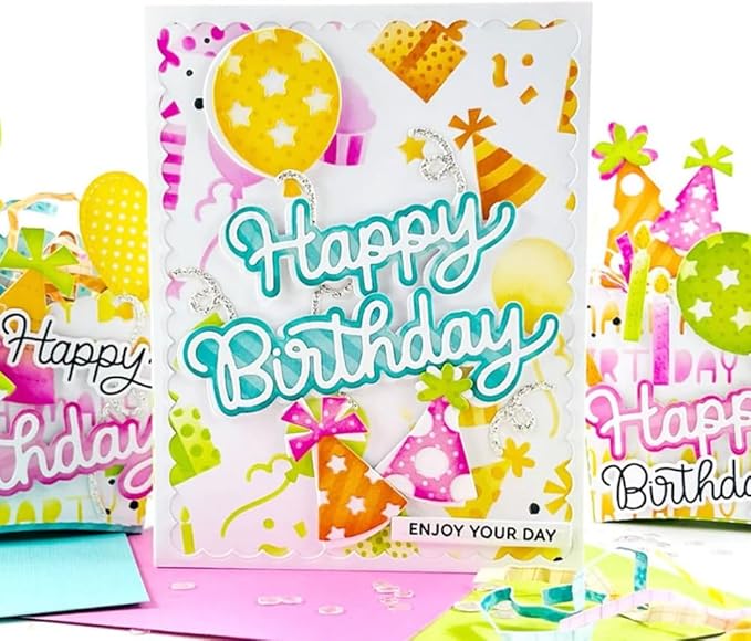 Metal Cutting Dies DIY Embossing Stencil Template Scrapbooking Card Making Mold Photo Album Arts Crafts Tools (Happy Birthday- 9.5x5.9cm)