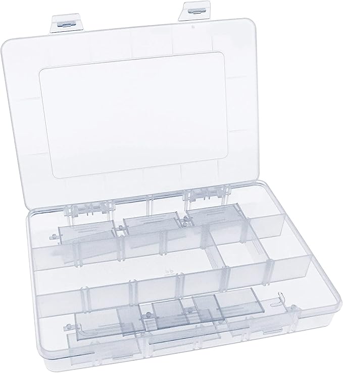 Xiaoyztan Clear Plastic Organizer, 18 Grids with Adjustable Dividers, Jewelry Box Bead Storage Container for Small Parts, Fishing Tackle, DIY Crafts, and Earrings, Overall 7.9 x 5.7 x 1.1 inch