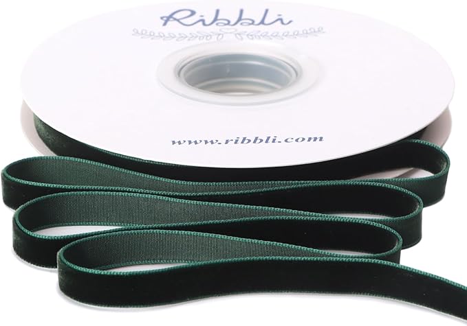 Ribbli Dark Green Velvet Ribbon 3/8 Inches Continuous10 Yard Spool Red Christmas Ribbon for Gift Wrapping Crafts Home Decor