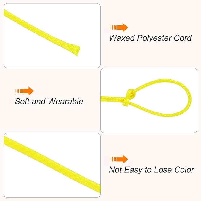 MECCANIXITY Waxed Cord 1mm Waxed Thread 87 Yard Wax String Leather Cord for Bracelet Making, Necklaces, Beading, Jewelry Making and DIY Crafts(Yellow)