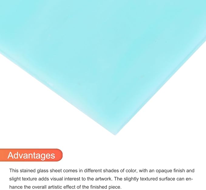 MECCANIXITY 2 Pcs Stained Glass Sheet Mosaic Tile 7.9 Inch x 5.9 Inch Sky Blue Stained Glass Sheets for Crafts DIY Art Project