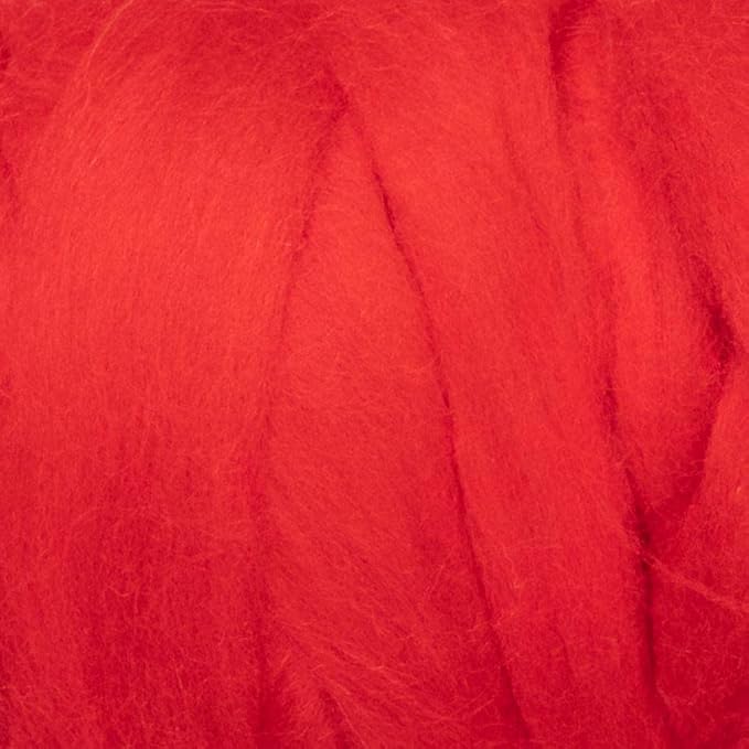 Kondoos Colored Natural Wool roving, 1 lb. Best Wool for Needle Felting, Wet Felting, handcrafts and Spinning. (Red, 1 lb)