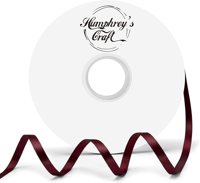 Humphrey's Craft 1/4 Inch Burgundy/Maroon Double Faced Satin Ribbon - 50 Yards Variety of Color for Crafts Gift Wrapping DIY Bows Bouquet Decoration Sewing Christmas Tree Wedding Invitation Card.