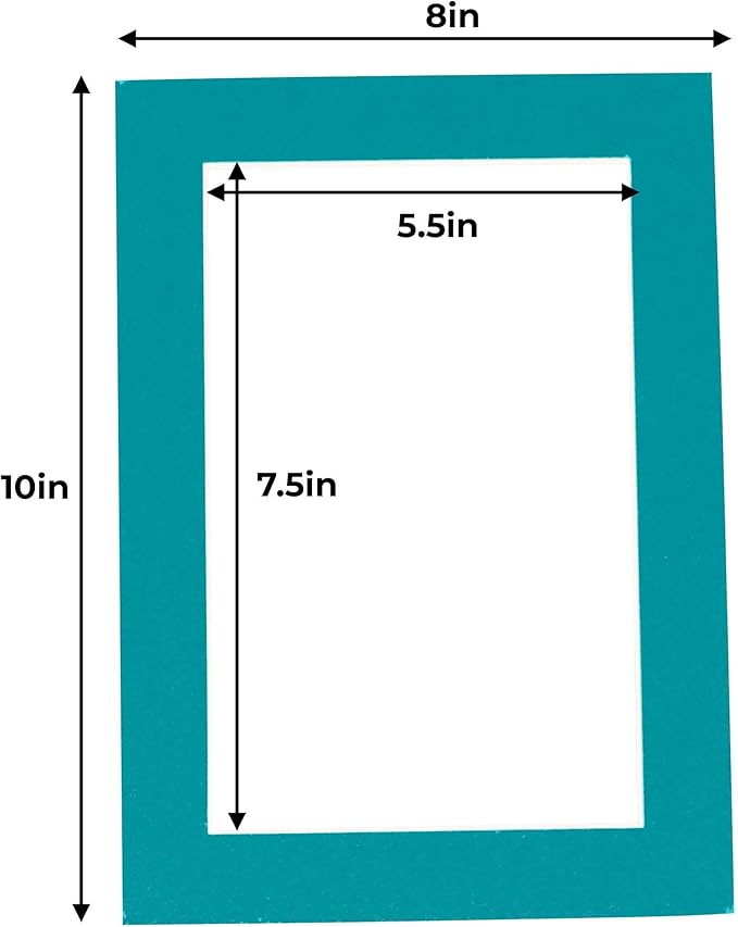6x8 Mat for 8x10 Frame - Precut Mat Board Acid-Free Show Kit with Backing Board, and Clear Bags Teal Blue 6x8 Photo Matte Made to Fit a 8x10 Picture Frame Matboard for Framing, Pack of 10 Mats