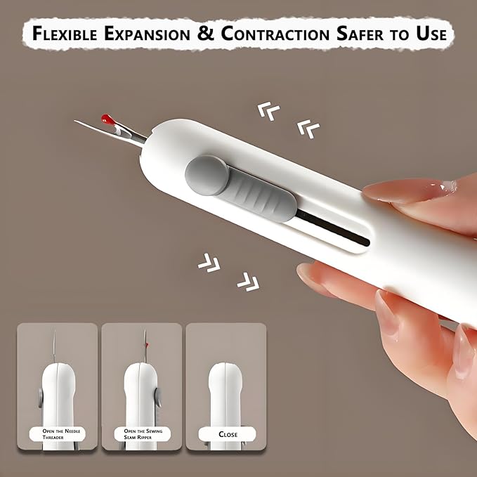 3-in-1 Automatic Needle Threader with 2 Hand Sewn Needles,Needle Threaders for Hand Sewing/Denim/Silk/Embroidery,Professional Tool for Quilting & Clothing Repair (White)
