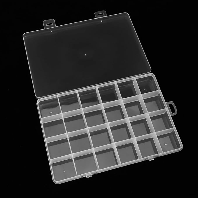 2 Pack 24 Grids Clear Plastic Organizer Box Fixed Compartment Storage Container for Craft, Beads, Jewelry, Small Parts, Small Items