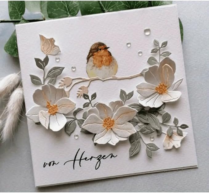 Lapoo Metal Cutting Die for Scrapbooking, 3D Backgrounds Frame New Cutting Dies DIY Album Card Making Decor Paper Craft Metal Die Cuts Party Wedding Decorations (Flower Branches 4.7 x 4.1 in)