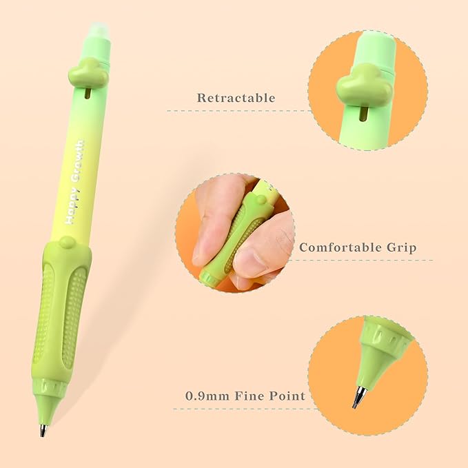 Temiary Cute Mechanical Pencil Set with Case, 6 Pcs Medium Point 0.9 mm Pencils with 2 Tubes HB Lead Refills, 4 Pcs Erasers for School Supplies Student Writing, Drafting Drawing Sketching (Morandi)