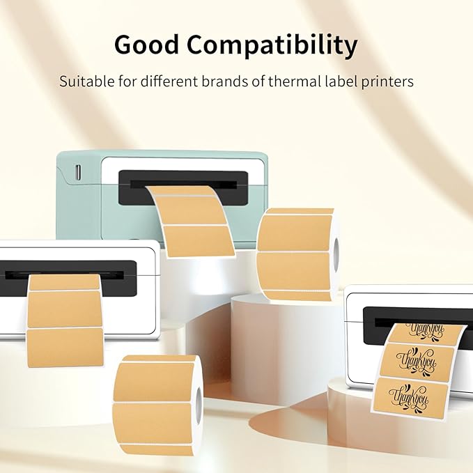 2x1 Inch BrownThermal Labels, Waterproof Brown Thermal Printer Stickers, Self-Adhesive Shipping Label Printer Sticker for Barcode, Name, Address, 300 Labels/Roll Perforated Lines