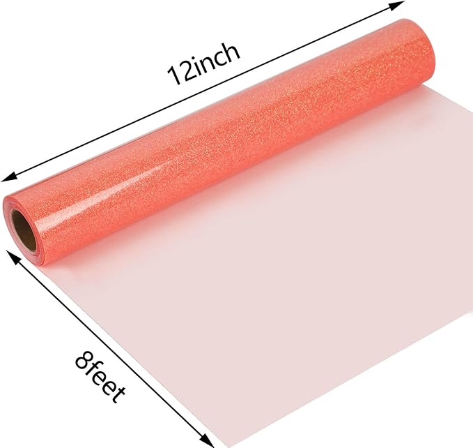 guangyintong Glow Glitter Orange Red Heat Transfer Vinyl HTV Rolls, 12" x 8ft Iron on Vinyl for T-Shirts, Glitter HTV Vinyl for All Cutter Machines Easy to Cut & Weed for DIY Design