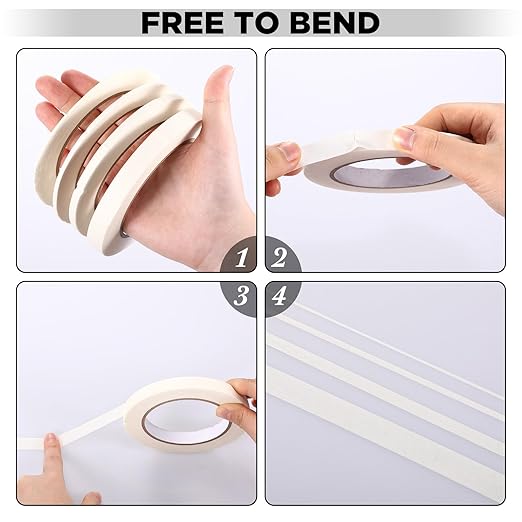 Epakh 4 Rolls Pinstripe Tape, Masking Tape in 1/16, 1/8, 1/4 and 1/2 Inch Wide, for Painters Automotive DIY Car Auto Paint Art(White,55 yd)