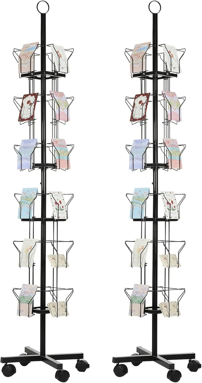 PATIKIL 2Pack 6 Tier Rotating Greeting Card Rack, Metal Spinning Greeting Card Display Stand Portable Postcard Rack Holder Organizer for Postcard Sticker Photo Desk Book Stamp, Black